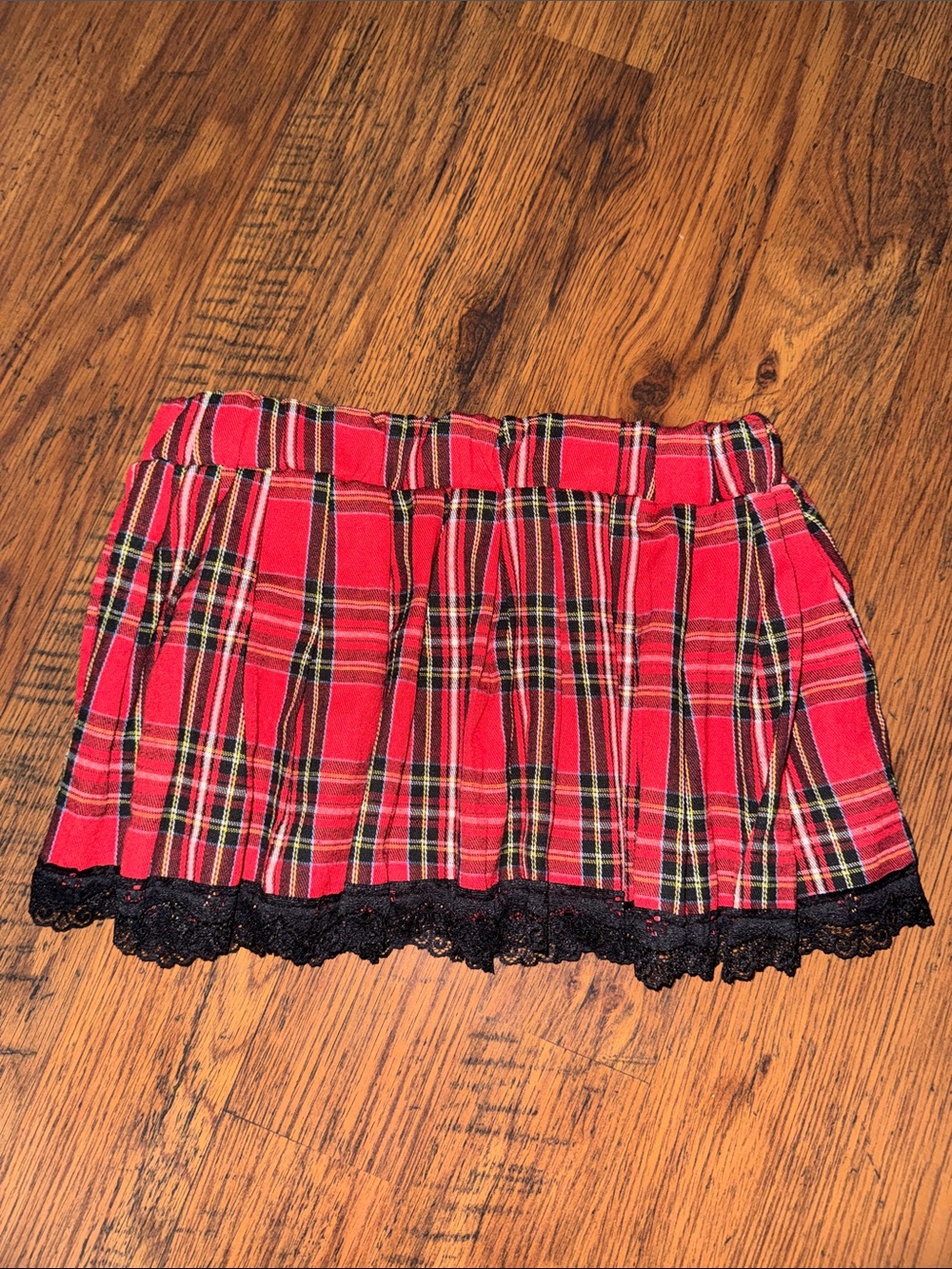 Red Plaid Ultra Mini Skirt with Lace Trim 31